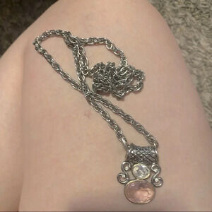 pink tourmaline and citrine rose cut pendant on a 22 inch silver chain